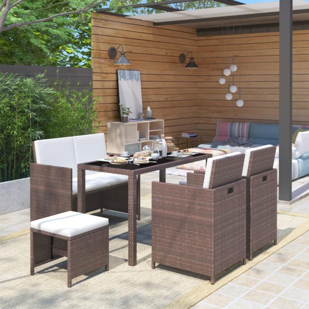 vidaXL 6-tlg. Garten-Essgruppe mit Auflagen Poly Rattan Braun 43904 Bild 1