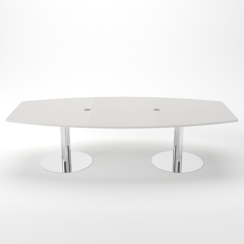 Rheinland Möbel Konferenztisch KONTI 280x130 cm – ovaler Besprechungstisch in Grau mit verchromten Säulenfüßen & 2 Kabelauslässen, erweiterbarer Meetingtisch für 8–10 Personen, moderner XXL-Tisch fürs Büro Bild 1