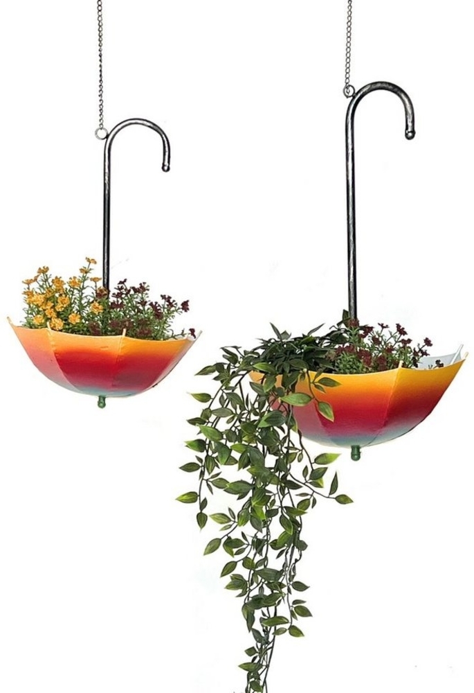 DanDiBo Blumenampel Metall Hängeampel mit Topf Innen Außen Regenschirm Hängepflanzen 2er Set 96258 Pflanzenhänger Blumenhänger Topfhänger Blumen Bild 1