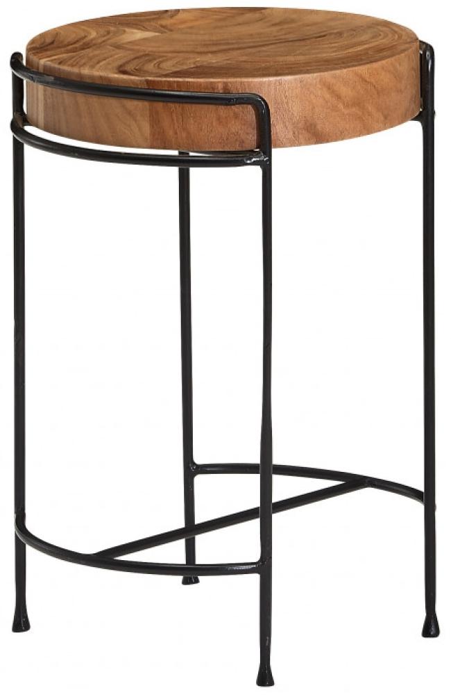 Wohnling Beistelltisch Akazie Massivholz 35 x 51 x 35 cm Wohnzimmertisch Rund | Kleiner Designer Tisch Massiv Bild 1