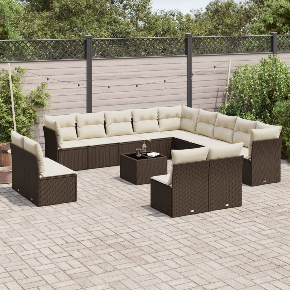 vidaXL 14-tlg. Garten-Sofagarnitur mit Kissen Braun Poly Rattan 3218503 Bild 1