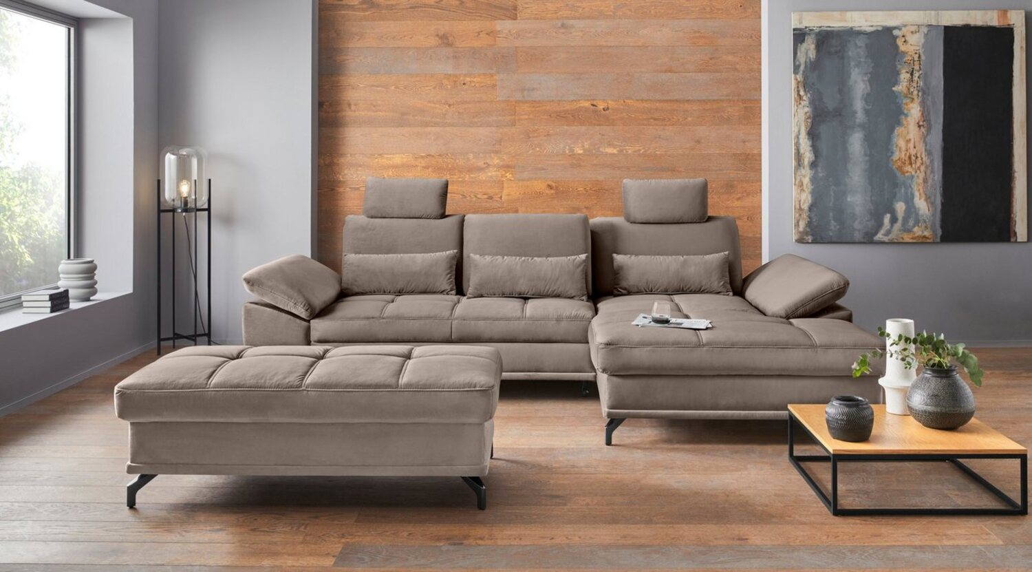 Places of Style Ecksofa Costello L-Form, mit Sitztiefenverstellung, Armteilverstellung und, 3 Nierenkissen, optional Bettfunktion und Bettkasten Bild 1