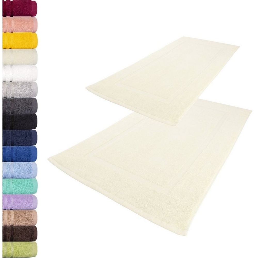 Lavea 2er Set Badematte 50x80 cm – rutschfeste, Waschbare Badematten aus 100% Baumwolle, Frottierserie Elena – Saugstark, Strapazierfähig und Zeitlos – Ideal für Badezimmer, Dusche - Creme Bild 1