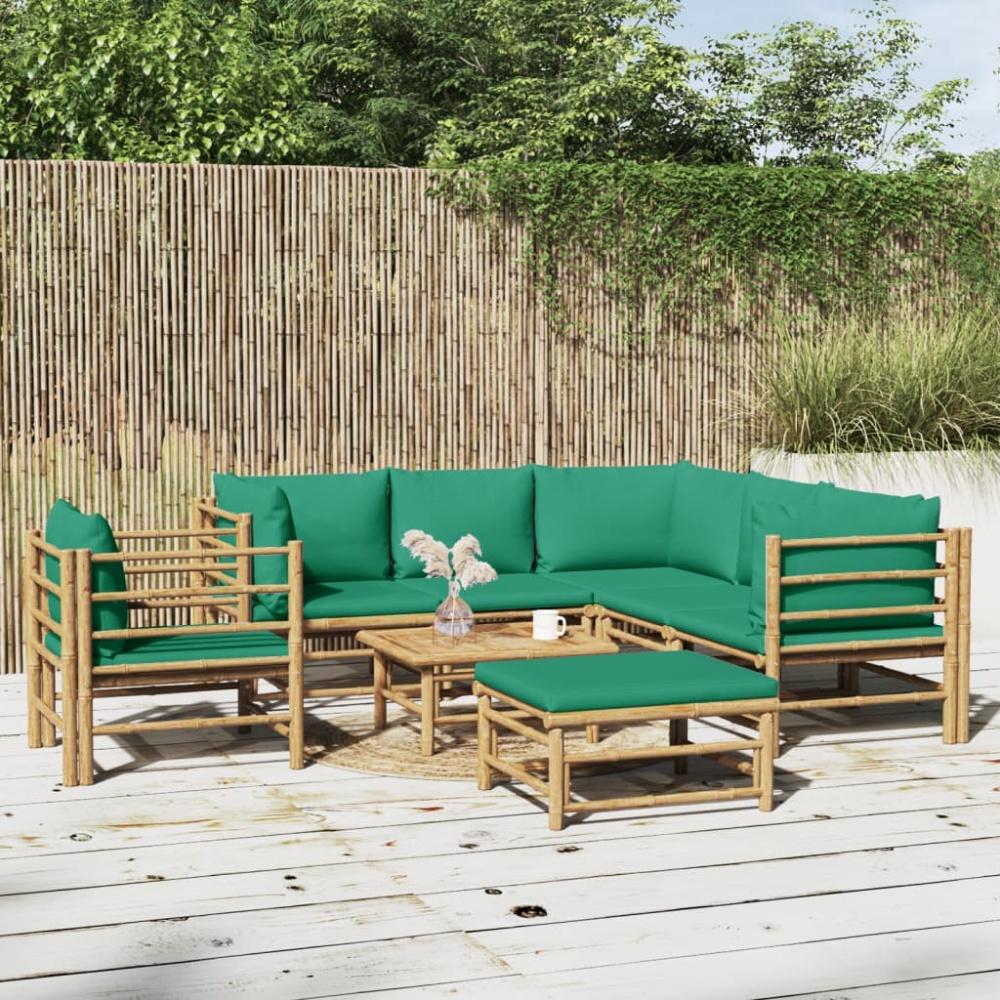 vidaXL 8-tlg. Garten-Lounge-Set mit Grünen Kissen Bambus 3155158 Bild 1