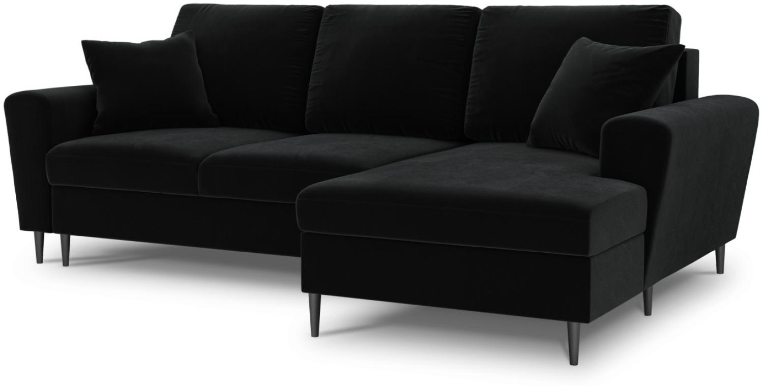 Micadoni 4-Sitzer Samtstoff Ecke rechts Sofa mit Bettfunktion und Box Moghan | Bezug Black | Beinfarbe Black Chrome Meta... Bild 1