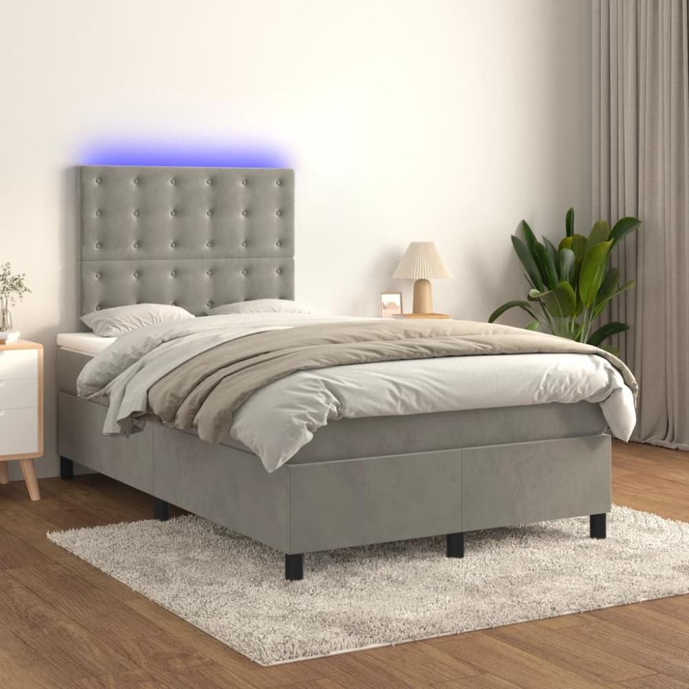 vidaXL Boxspringbett mit Matratze & LED Hellgrau 120x200 cm Samt, Härtegrad: H2 [3136353] Bild 1