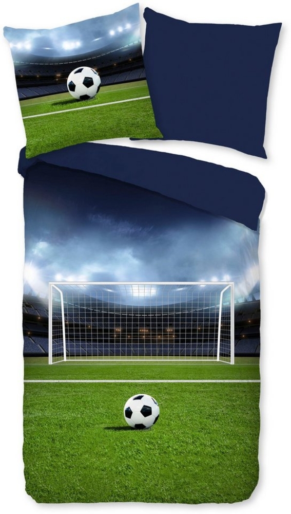 PURE luxury collection Kinderbettwäsche Jasper, Microfaser, 2 teilig, Mikrofaser, 135x200, Pflegeleicht, Wendeoptik, Kind, Junge, Fußball Bild 1