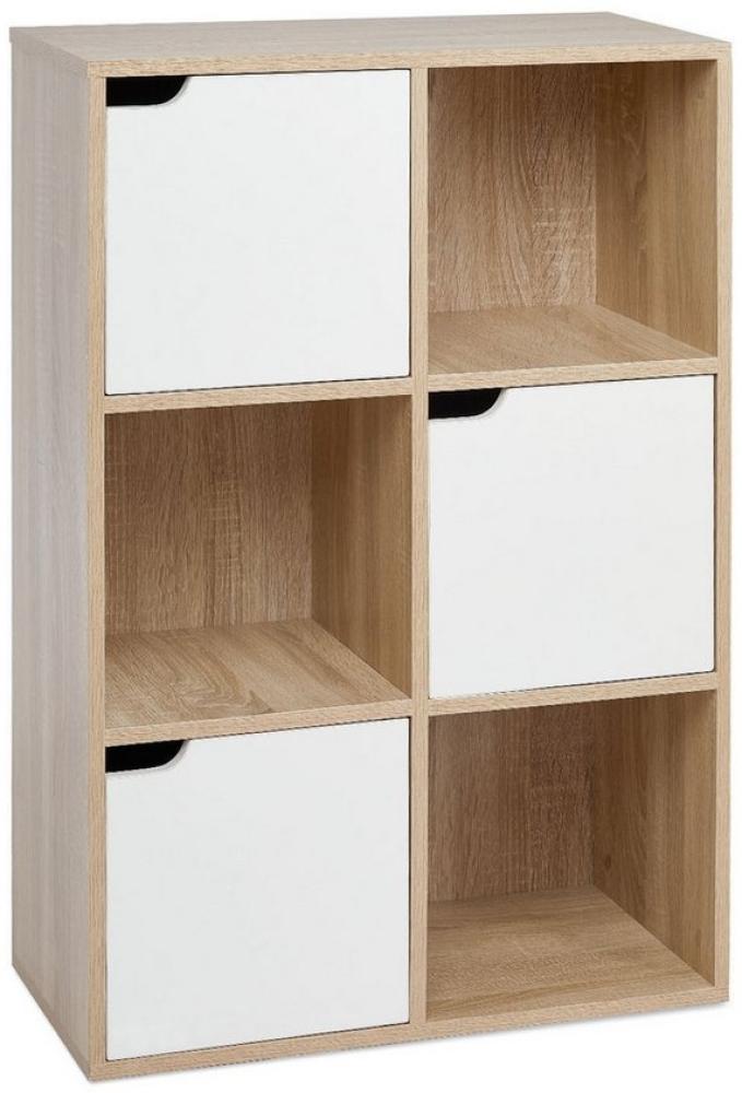 Mondeer Bücherregal Aufbewahrungsregal, Bücherschrank, Regal aus Holz, Sechs Fächer mit 3 Türen Bild 1