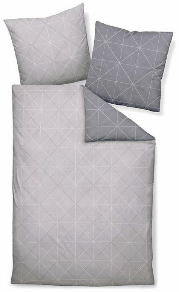 Davos Janine Biber Bettwäsche 2tlg grau Silber 65101-08 | Bettwäsche-Set aus 100% Baumwolle | 2 teilige Wende-Bettwäsche 155x220 cm & Kissen 80x80 cm | Geometrisches Muster Bild 1