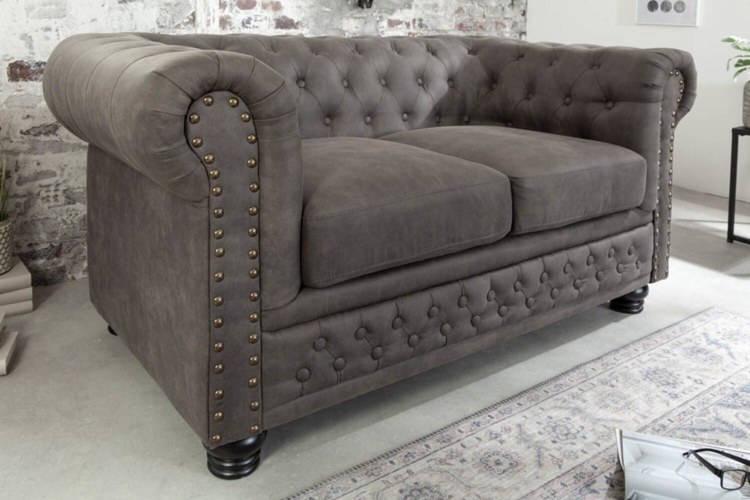 riess-ambiente 2-Sitzer CHESTERFIELD 150cm vintage grau taupe, Einzelartikel 1 Teile, Wohnzimmer · Couch · Microfaser · Federkern · Rundum-Bezug · Design Bild 1