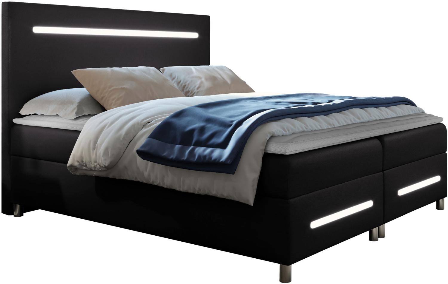 Boxspringbett Saziro LED, Schwarz, 140 x 200 cm Bild 1