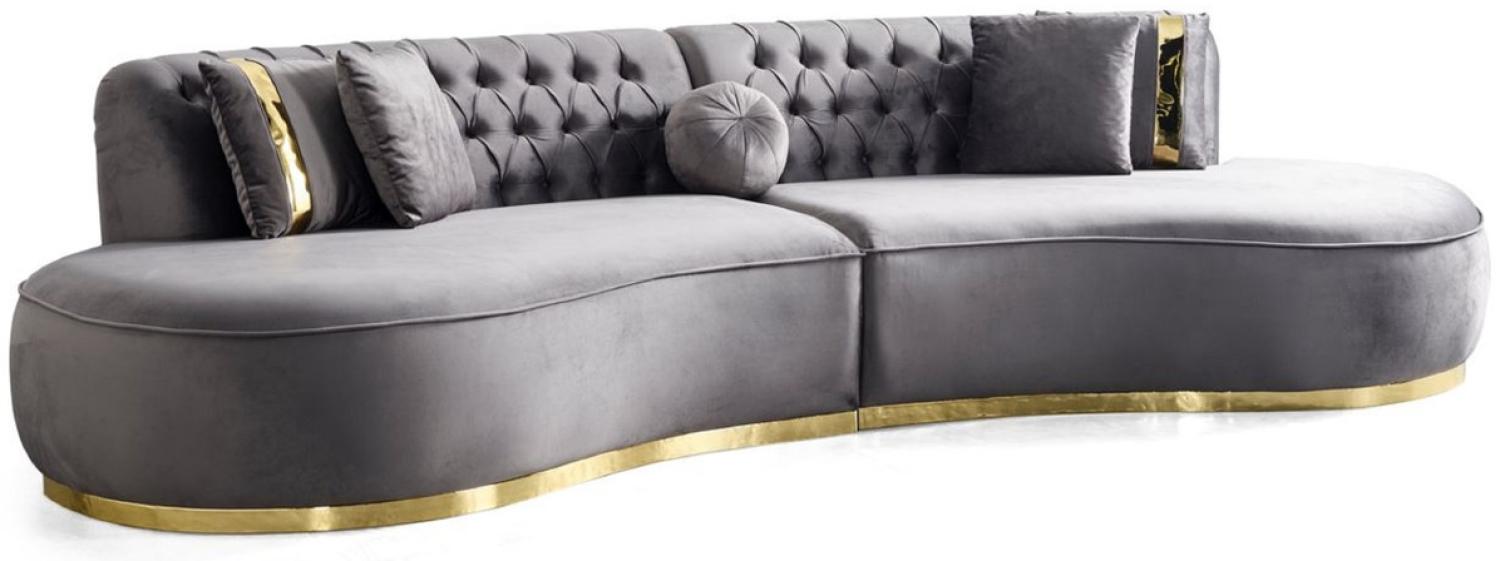 Casa Padrino Luxus Samt 4er Sofa Grau / Gold 330 x 120 x H. 76 cm - Wohnzimmer Sofa mit edlem Samtstoff - Wohnzimmer Möbel - Luxus Möbel - Wohnzimmer Einrichtung - Luxus Einrichtung Bild 1