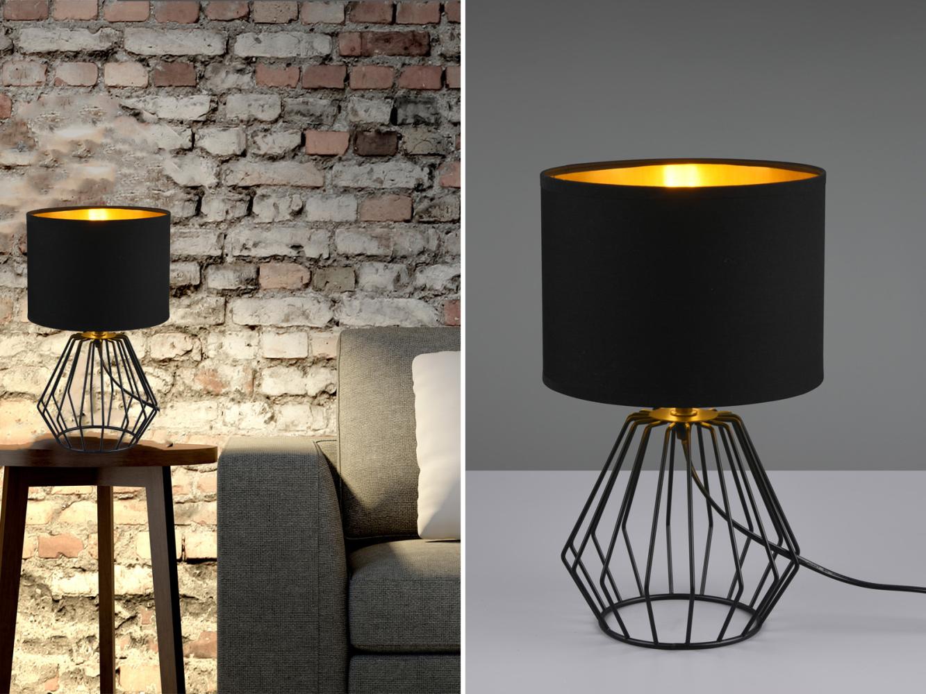 TRIO Leuchten Schreibtischlampe Chuck, Leuchtmittel wechselbar, ohne Leuchtmittel, Warmweiß, Fuß in Gitter-Optik, Schirm schwarz-gold Kombi, Höhe 37cm / Ø 20cm Bild 1