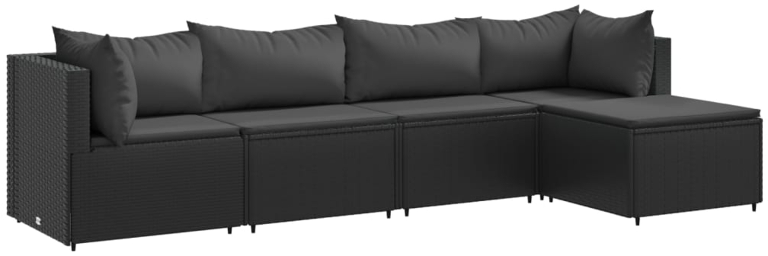 vidaXL 5-tlg. Garten-Lounge-Set mit Kissen Schwarz Poly Rattan 3308059 Bild 1