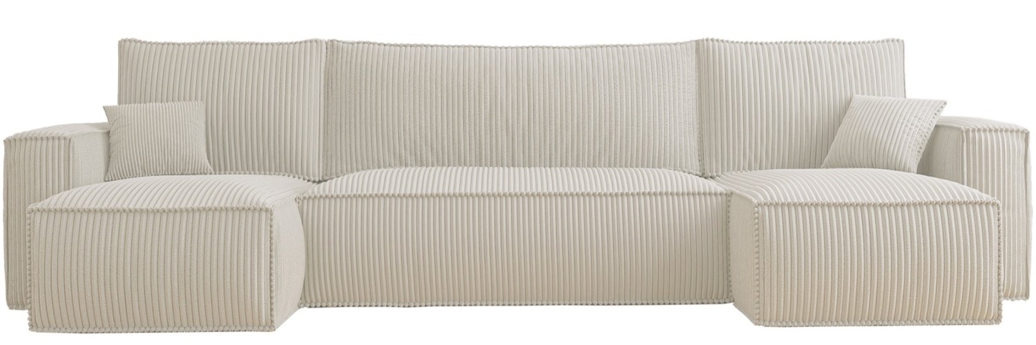 Selsey 'Scarlo U' U-Form-Sofa mit Schlaffunktion, Cordbezug in Hellbeige, 83 x 244 x 145 cm Bild 1