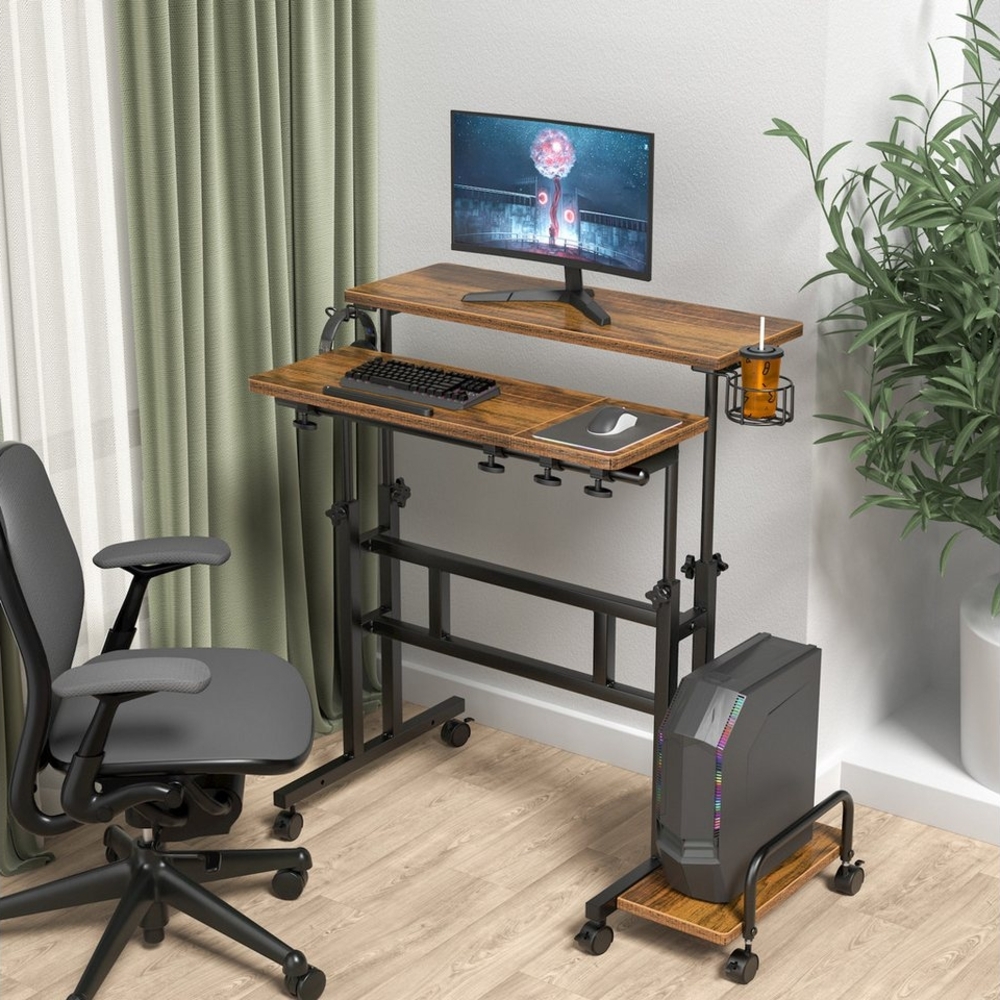 OUNUO Computertisch Höhenverstellbar Laptoptisch mit Rollen und kippbarer Tischplatte Bild 1