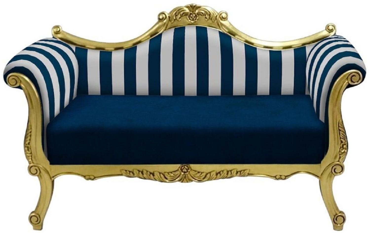 Casa Padrino Barock Sofa mit Streifen Blau / Weiß / Gold - Handgefertigtes Wohnzimmer Sofa im Barockstil - Barock Wohnzimmer Möbel Bild 1