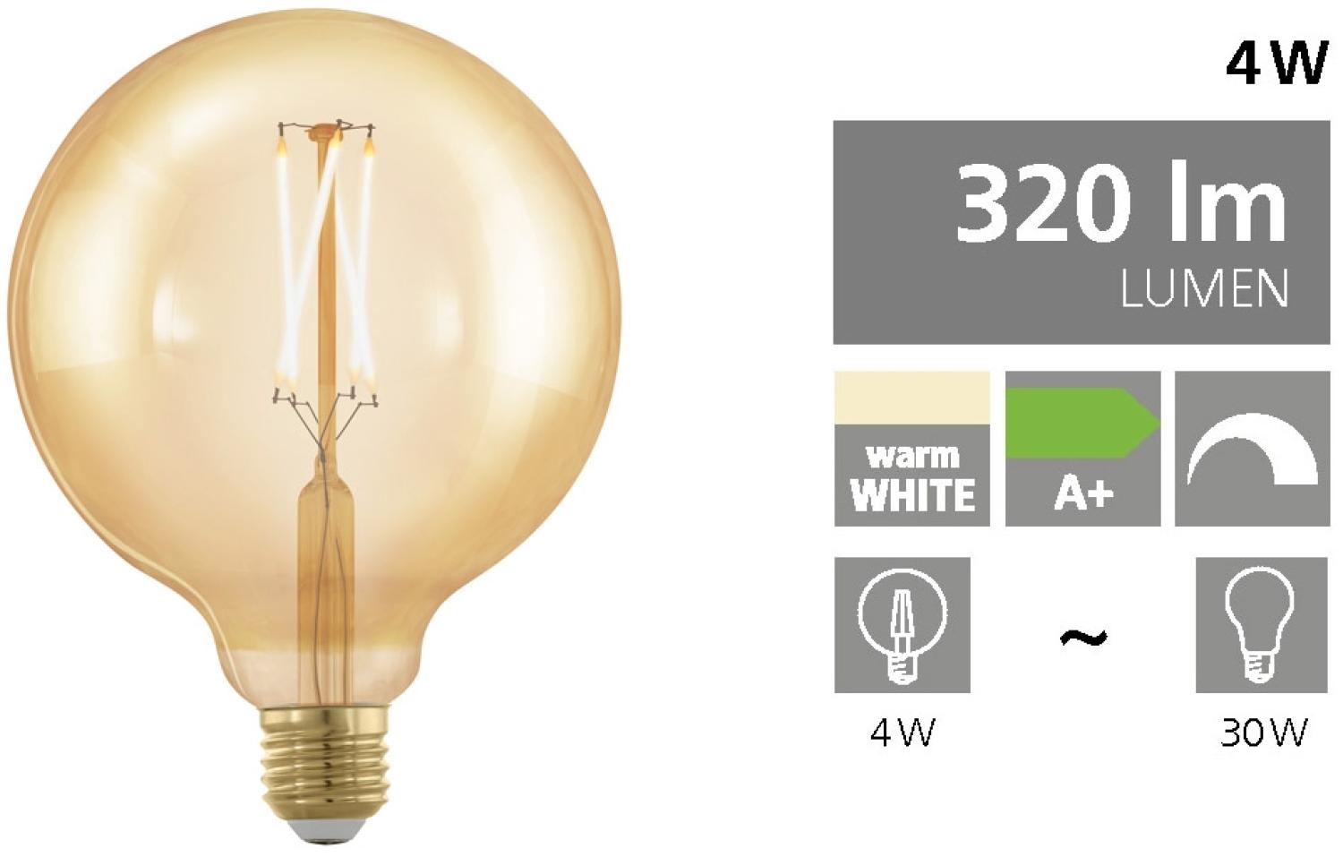 Eglo 11694 LED FILAMENT Leuchtmittel GOLDEN AGE GLOBE - E27-LED-G125 4W/320lm 1700K 1 STK dimmbar Bild 1