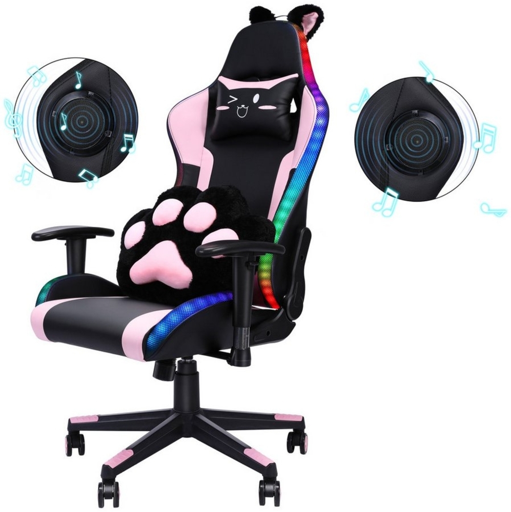 HomeMiYN Gaming-Stuhl ergonomisch Gaming Chair Katzenohren , bunte Lichteffekte, Lautsprecher, RGB-LED-Modus,Bluetooth 5.0 Bild 1