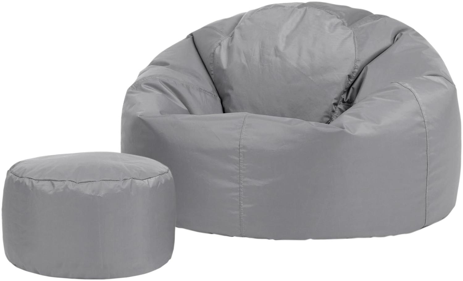 Bean Bag Bazaar Klassischer Sitzsack mit Hocker, Grau, Sitzsack für Erwachsene Groß, Sitzsack mit Füllung, Indoor Outdoor Sitzkissen Wasserabweisend Bild 1