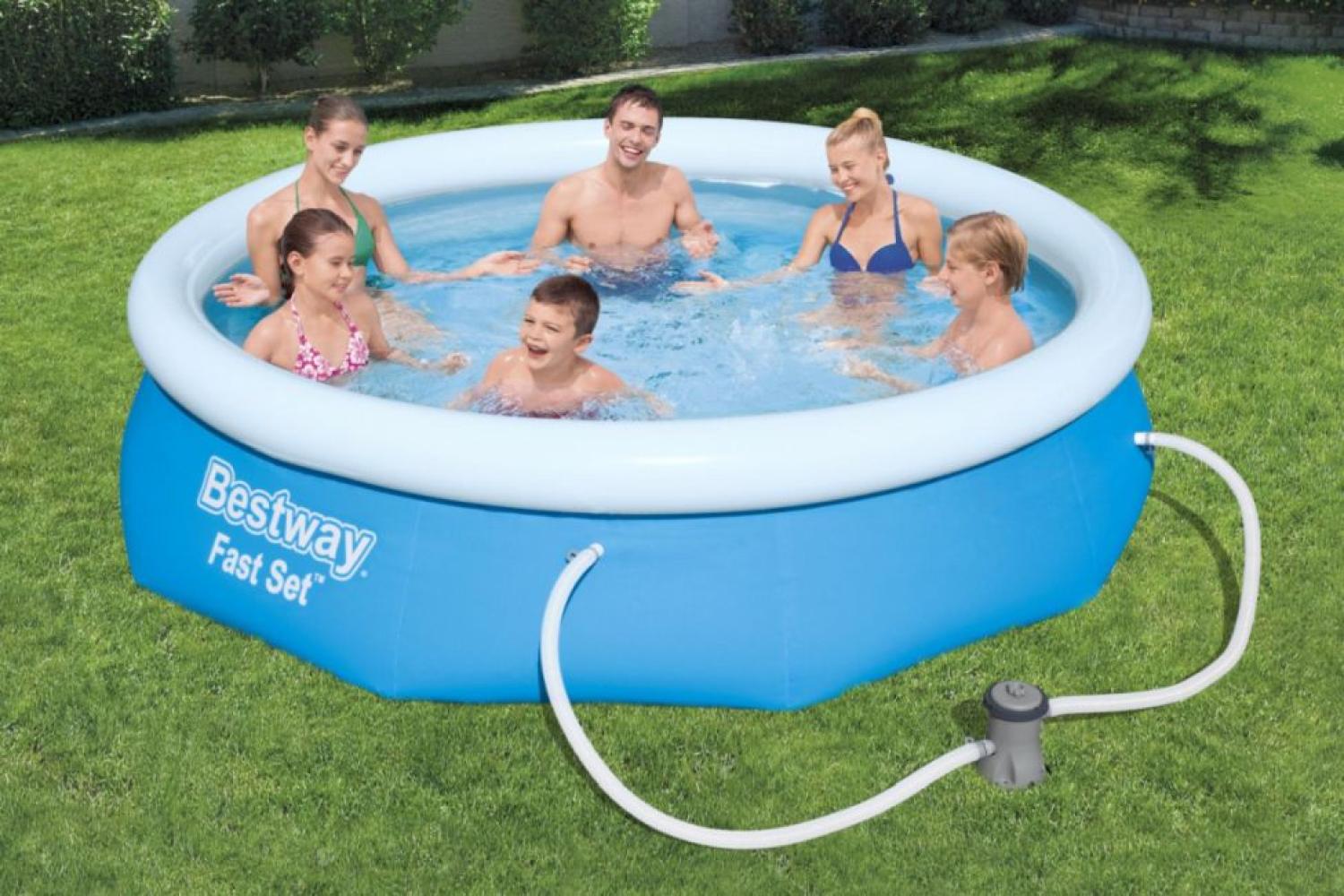 BESTWAY Fast Set Pool Swimmingpool Rund mit Filterpumpe Filter 305x76cm Bild 1