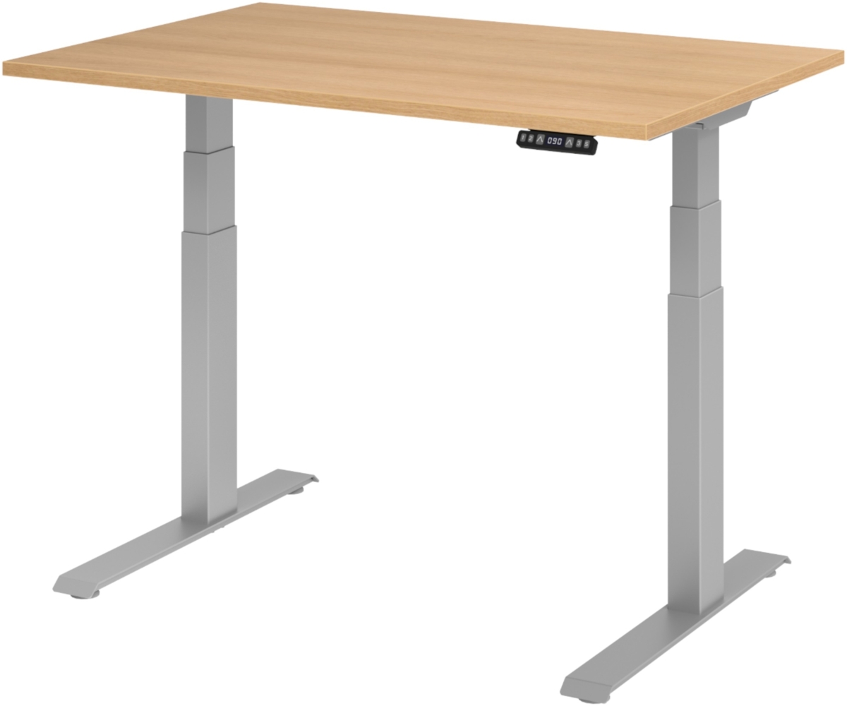 bümö elektrisch höhenverstellbarer Schreibtisch 120x80 cm in Eiche, Gestell silber mit Memory-Steuerung, elektrischer Bürotisch höhenverstellbar Gaming Tisch, XDKB12-E-S Bild 1