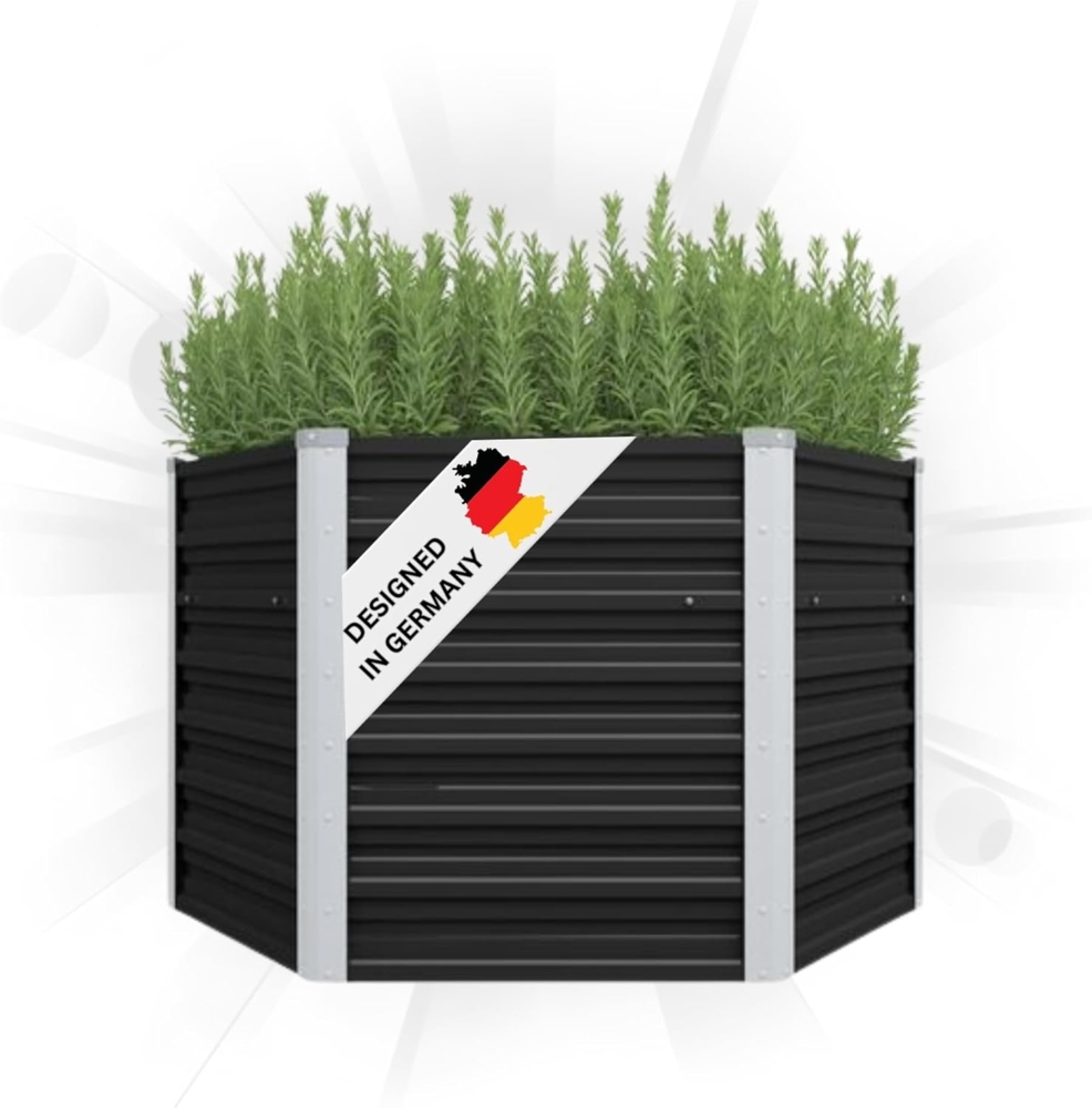 DELUKE® 6-eckiges Hochbeet für Garten NOA Anthrazit 129x129x77cm Verzinkter Stahl Hochbeet Metall Gartenbeet Kräuterbeet Blumenbeet Beet hoch Frühbeet für Garten Gemüsebeet Bild 1