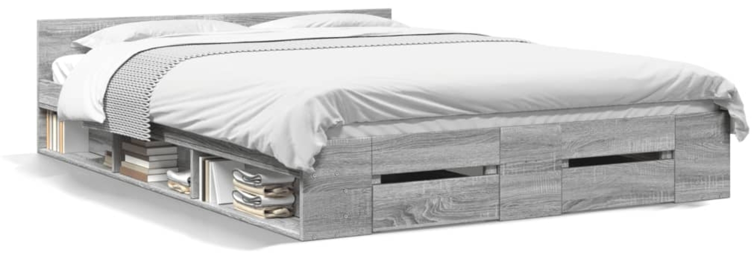 vidaXL Bettgestell mit Schubladen Grau Sonoma 160x200 cm Holzwerkstoff 3280739 Bild 1
