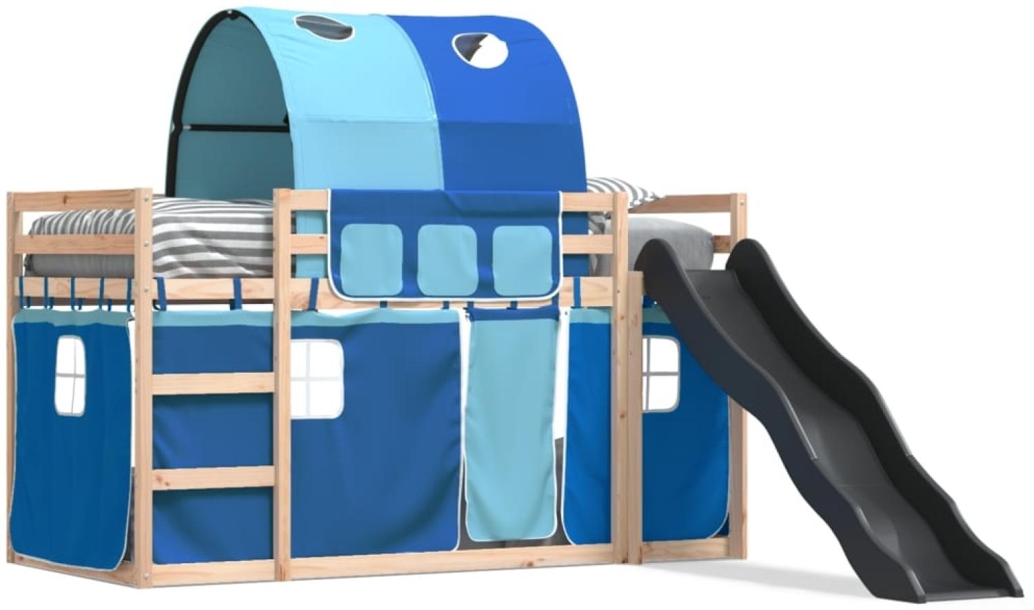 vidaXL Etagenbett mit Rutsche und Gardinen Blau 90x200 cm 3284135 Bild 1