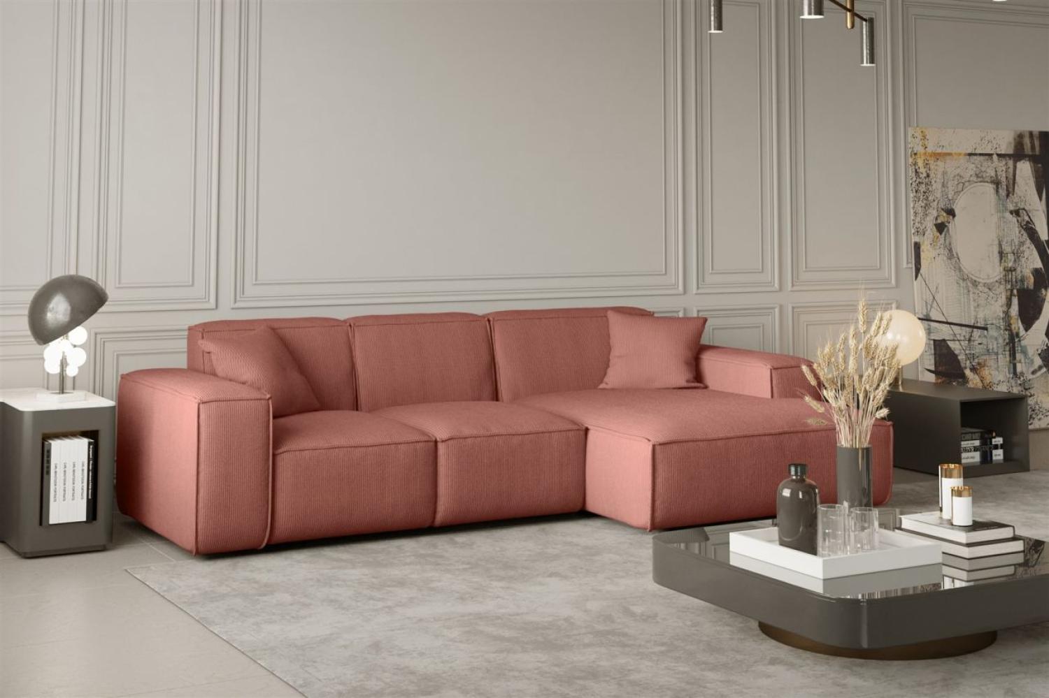 Ecksofa Designersofa CELES in Stoff Scala Koralle Ottomane Rechts Bild 1