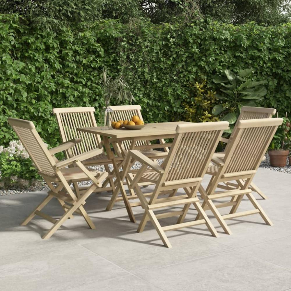 vidaXL 7-tlg. Garten-Essgruppe Grau Massivholz Teak 3155044 Bild 1