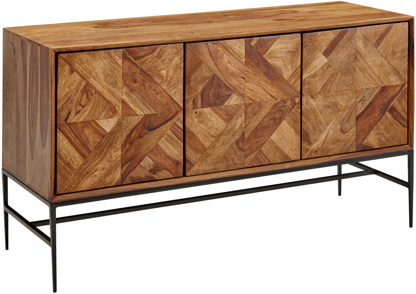 Sideboard 123x70x45 cm Sheesham Massivholz / Metall Anrichte mit Türen, Industrial Kommode Kommodenschrank Holz Modern, Standschrank Wohnzimmer Bild 1