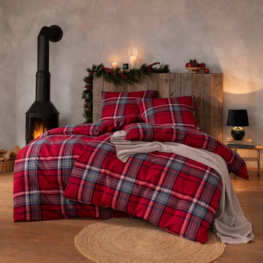 Estella Bettwäsche Hannes 4459 460 Rot Kuschelflanell 155 x 220 + 80 x 80 cm Bild 1