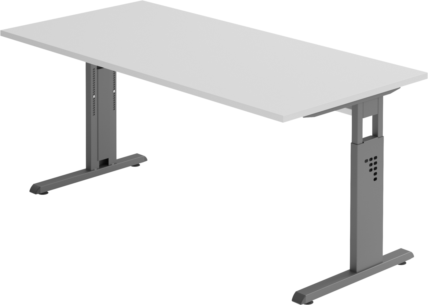 bümö höhenverstellbarer Schreibtisch O-Serie 160x80 cm in grau, Gestell in Graphit - PC Tisch für's Büro manuell höhenverstellbar, Computertisch verstellbar, OS-16-5-G Bild 1