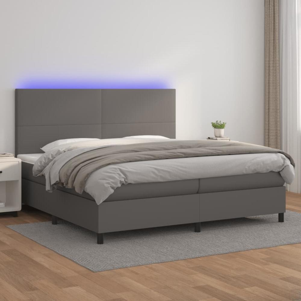 vidaXL Boxspringbett mit Matratze & LED Grau 200x200 cm Kunstleder 3135847 Bild 1