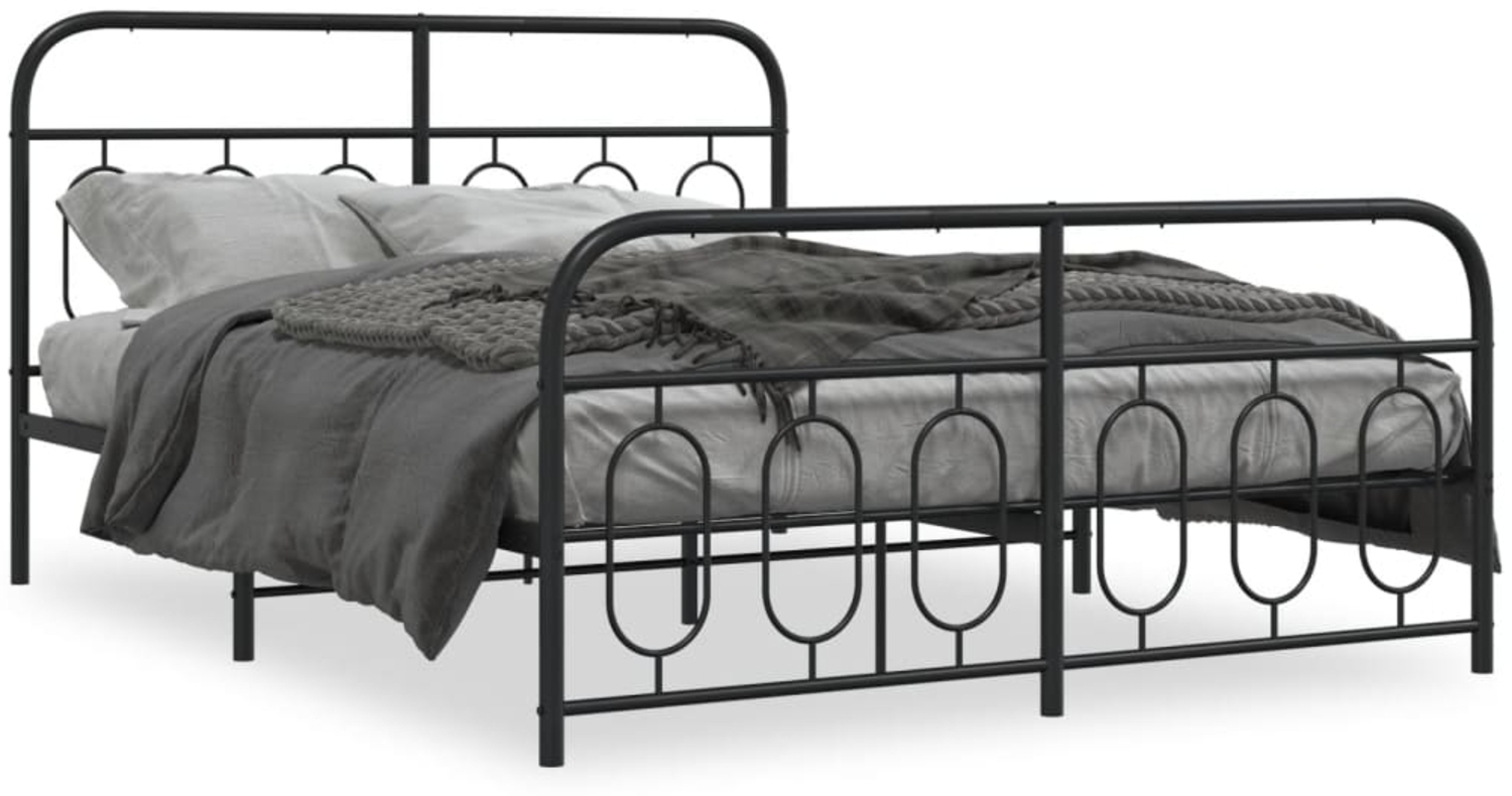 vidaXL Bettgestell mit Kopf- und Fußteil Metall Schwarz 135x190 cm 377134 Bild 1
