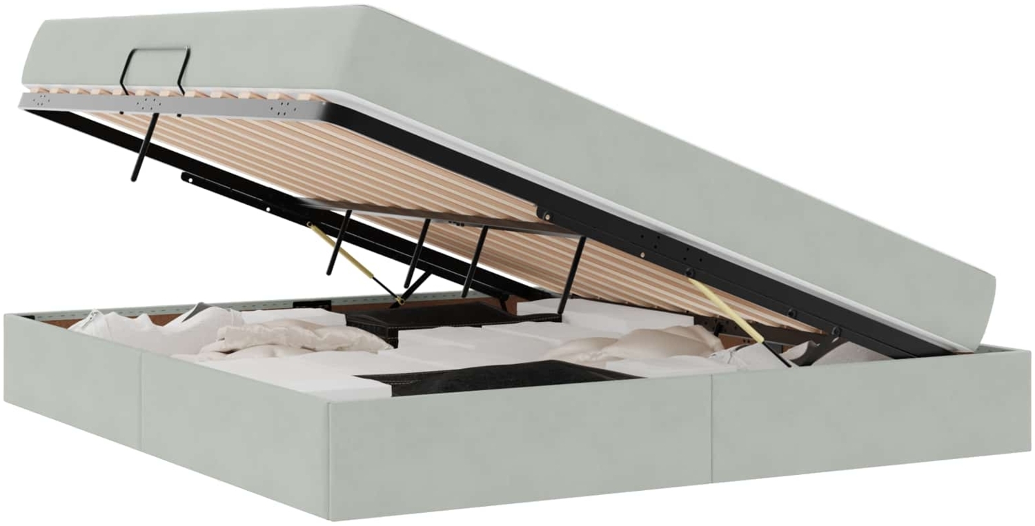 vidaXL Aufbewahrungsbett mit Matratze Hellgrau 160x200 cm Samt 3399730 Bild 1