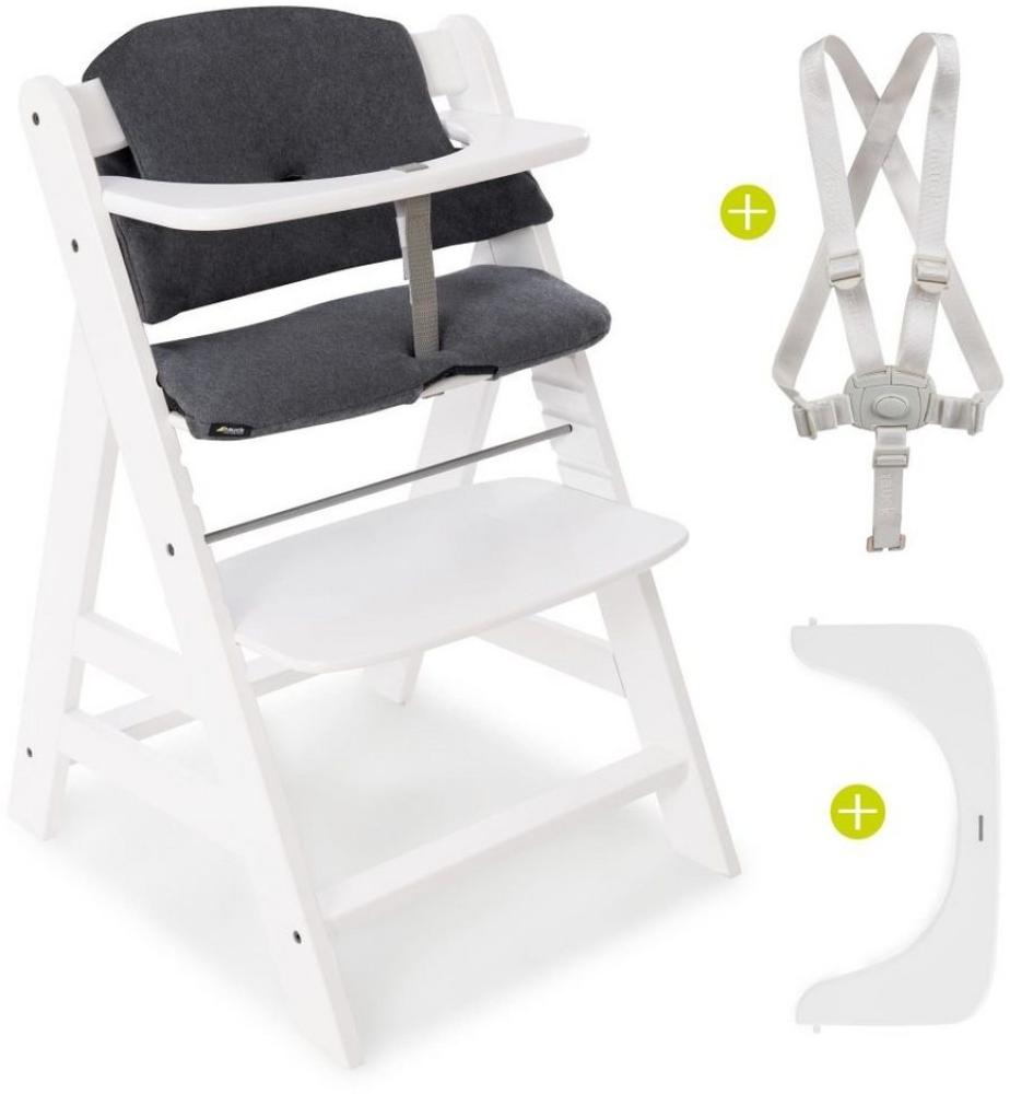 Hauck Hochstuhl Alpha Plus White, Mitwachsender Holz Baby Kinderhochstuhl mit Sitzauflage - verstellbar Bild 1