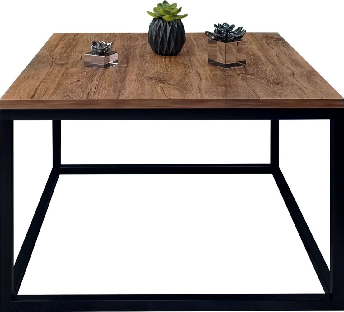 Domando Couchtisch Monterosso Industrial für Wohnzimmer Breite 60cm, pulverbeschichtetes Metallgestell in Schwarz und Eiche Stirling Bild 1