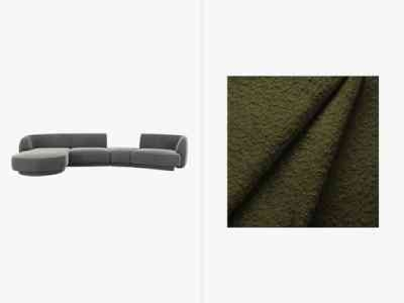 Micadoni Modulares Sofa Miley mit Recamiere 4-Sitzer Links Boucle Baloo Dunkel-Olivgrün Bild 1