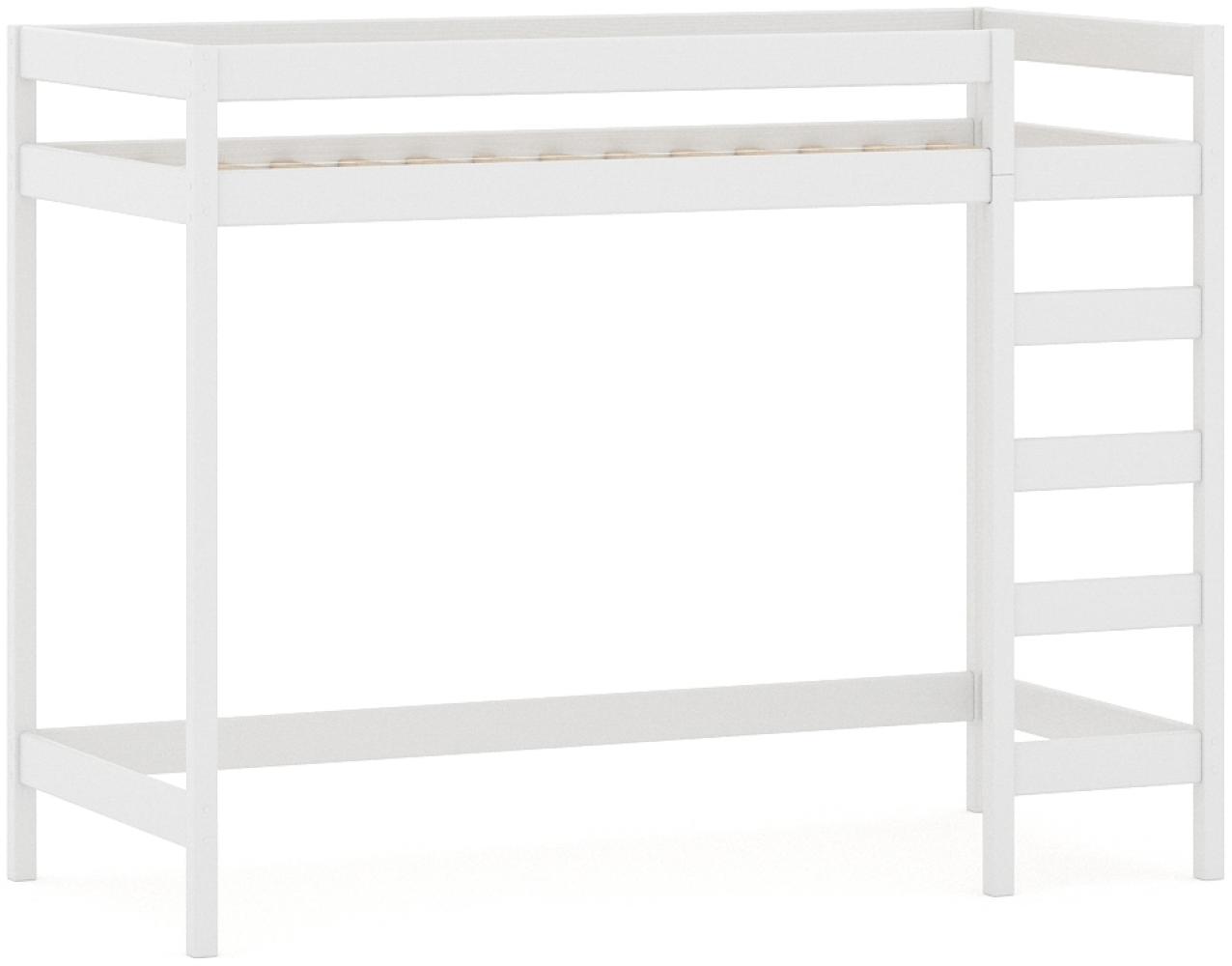 WNM Group Hochbett mit Leiter LUKI - Kinderbett mit Rausfallschutz und Lattenrost - Absturzsicherung Hochbett - Jugendbett - Kinderhochbetten - Weiß - 80 x 160 x 180 cm Bild 1