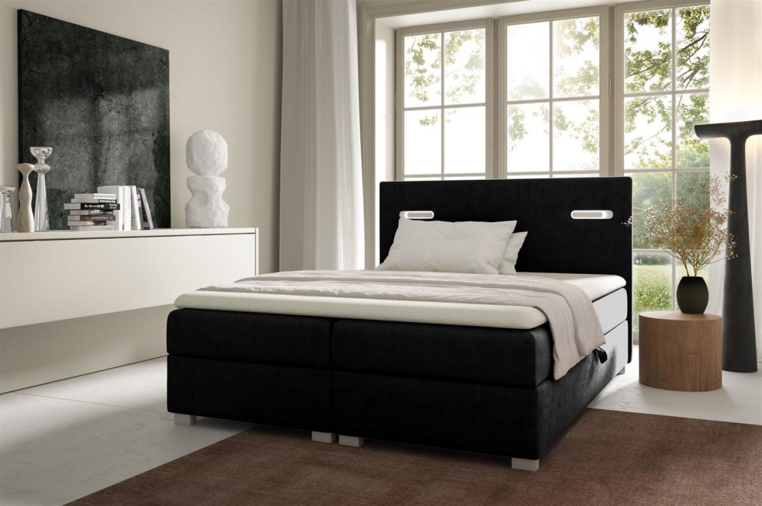 Boxspringbett Schlafzimmerbett CAPRICE 160x200cm Schwarz inkl. Ambiente-LED Bild 1