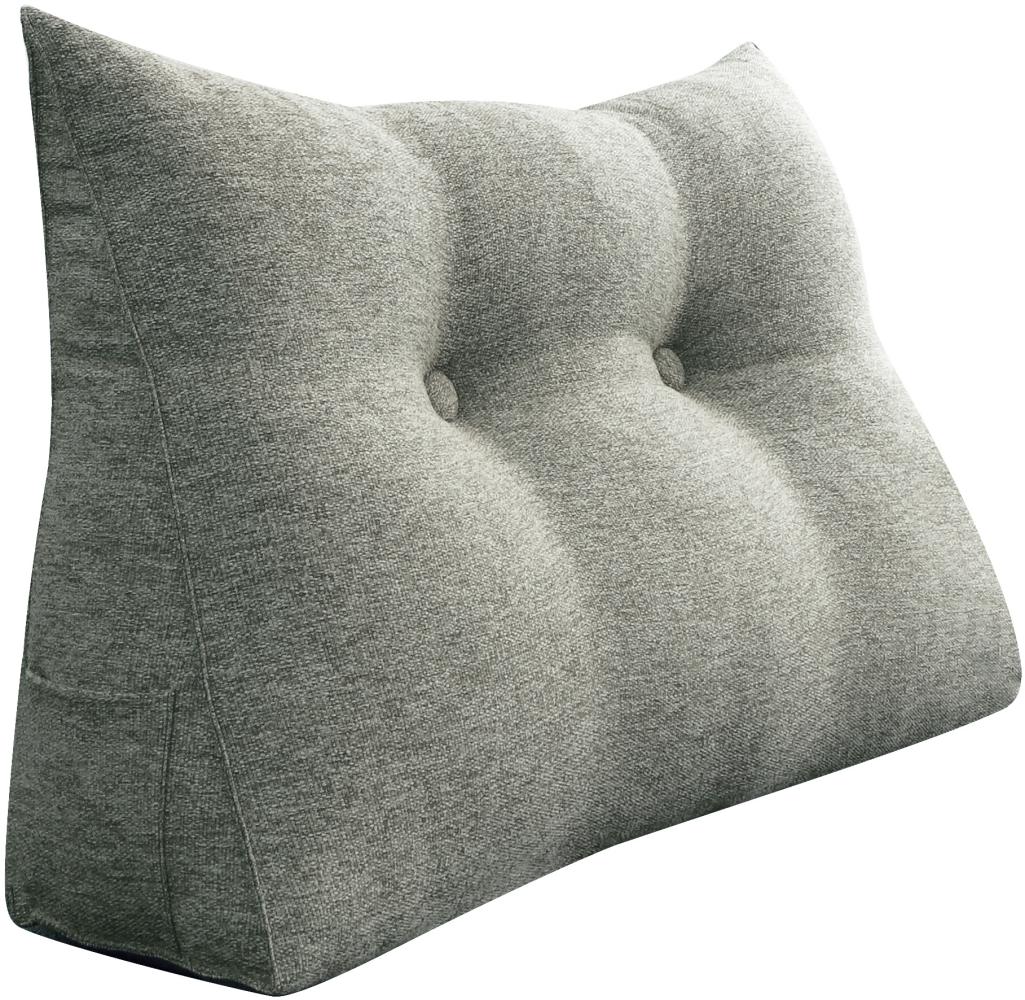 VERCART Großes Bettruhe Keilkissen, Lang Lesekissen, Dekoratives Kopfteilkissen, Dreieckiges Rückenkissen, Loungekissen für Tagesbett oder Couch, Leinenmischung Grau, 80CM Bild 1