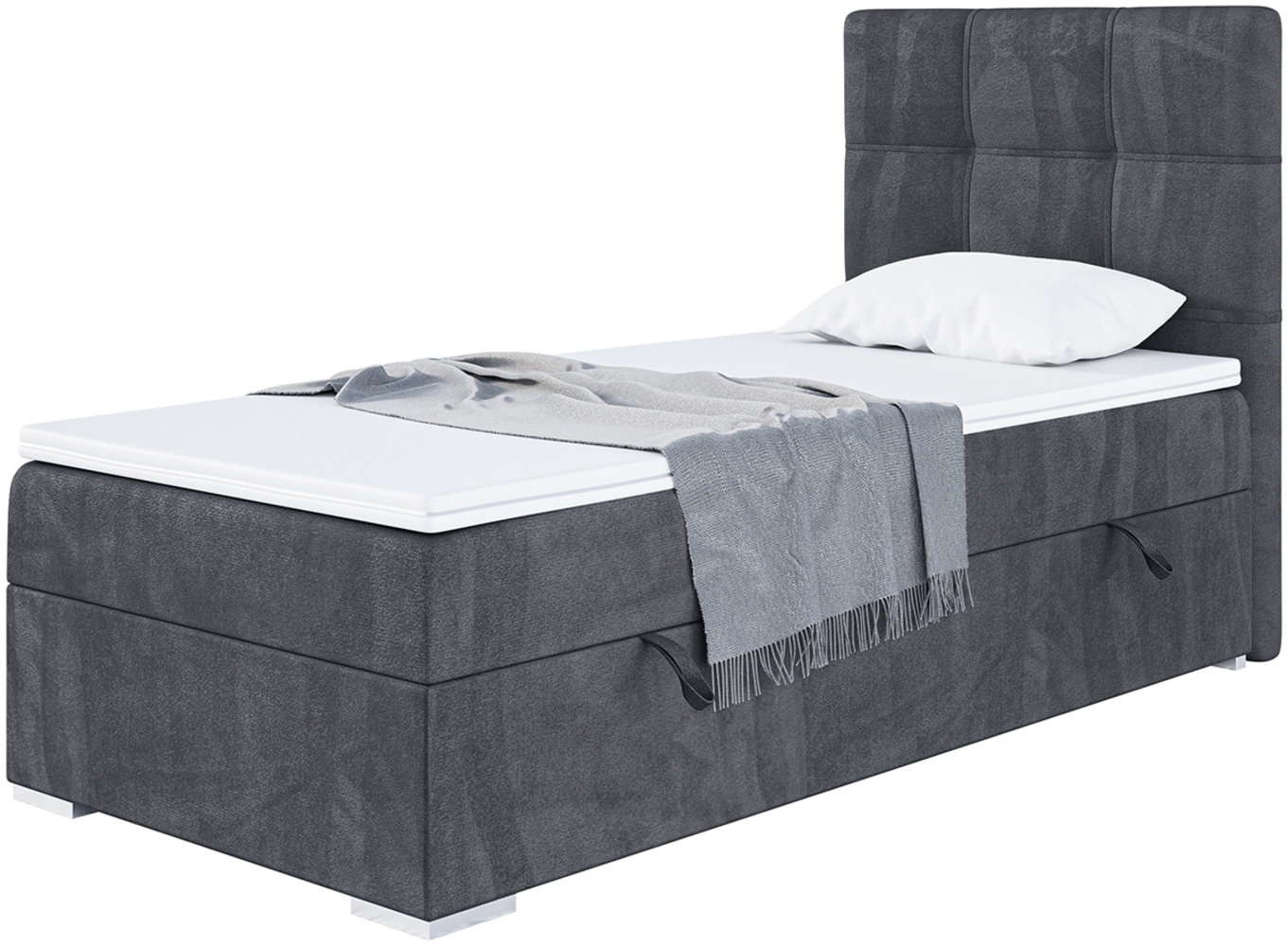 MEBLINI Boxspringbett KAI 100x200 cm mit Bettkasten - H3/Dunkelgrau Samt Gepolstert Einzelbett mit Topper & Taschenfederkern-Matratze - 100x200 Rechts Bild 1