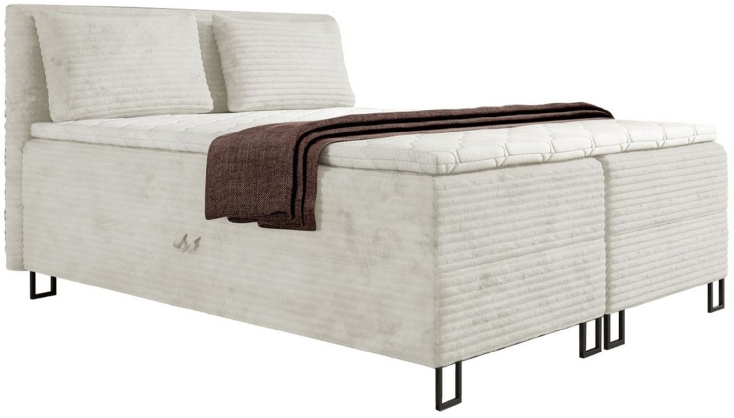 Deine Möbel 24 Boxspringbett TEXAS Boxbett Komplettbett Polsterbett (Velours Breit-Cord, 3-St, Beige Creme Grau Hellgrau Dunkelgrau Schwarz), inkl Topper Bettkästen 140x200 160x200 180x200 Bild 1