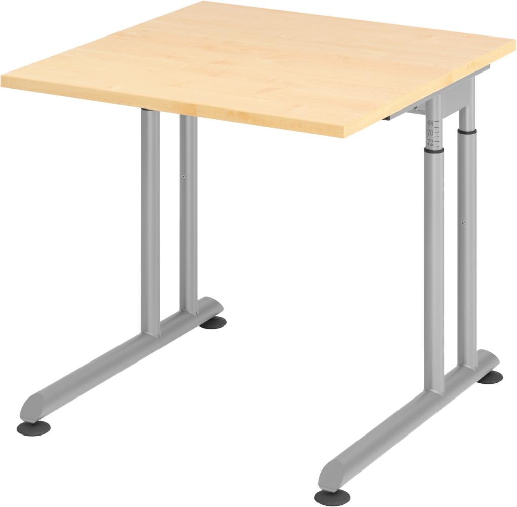 bümö höhenverstellbarer Schreibtisch Z-Serie 80x80 cm in Ahorn, Gestell in Silber - PC Tisch klein für's Büro manuell höhenverstellbar, Computertisch verstellbar, ZS-08-3-S Bild 1