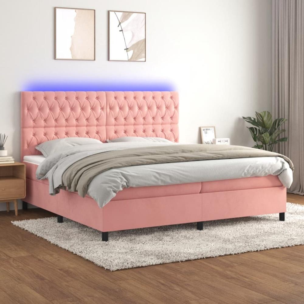 vidaXL Boxspringbett mit Matratze & LED Rosa 200x200 cm Samt 3136328 Bild 1