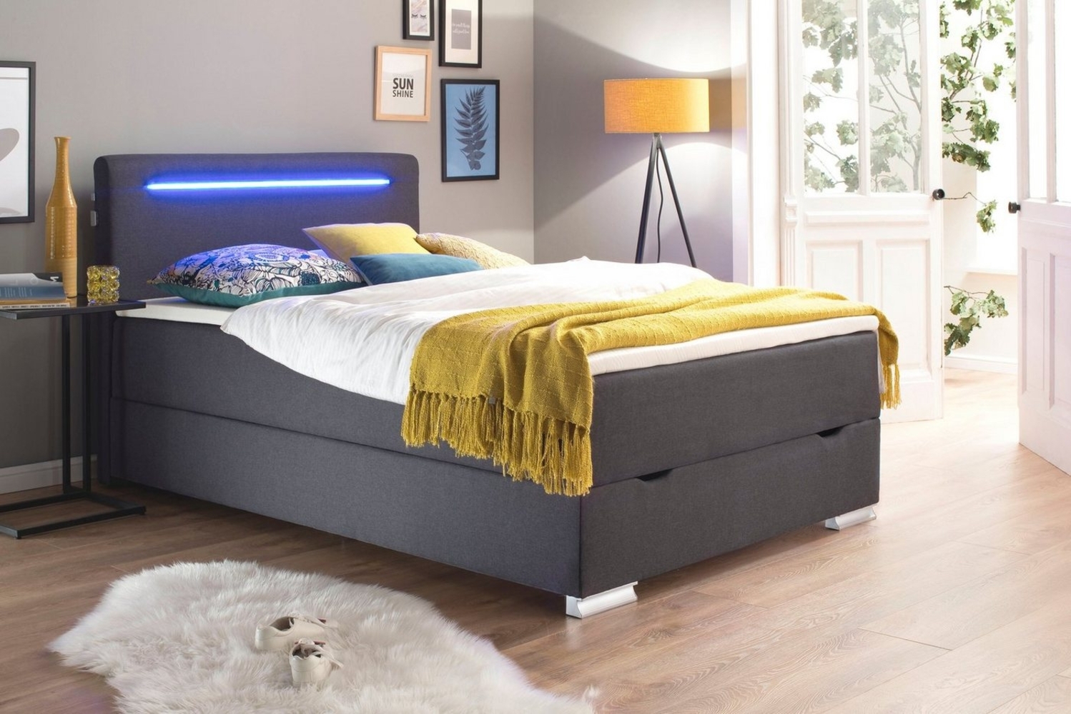 meise.möbel Boxspringbett Las Vegas, Füße und Kopfteil mit LED-Beleuchtung, mit Bettkasten und Topper Bild 1