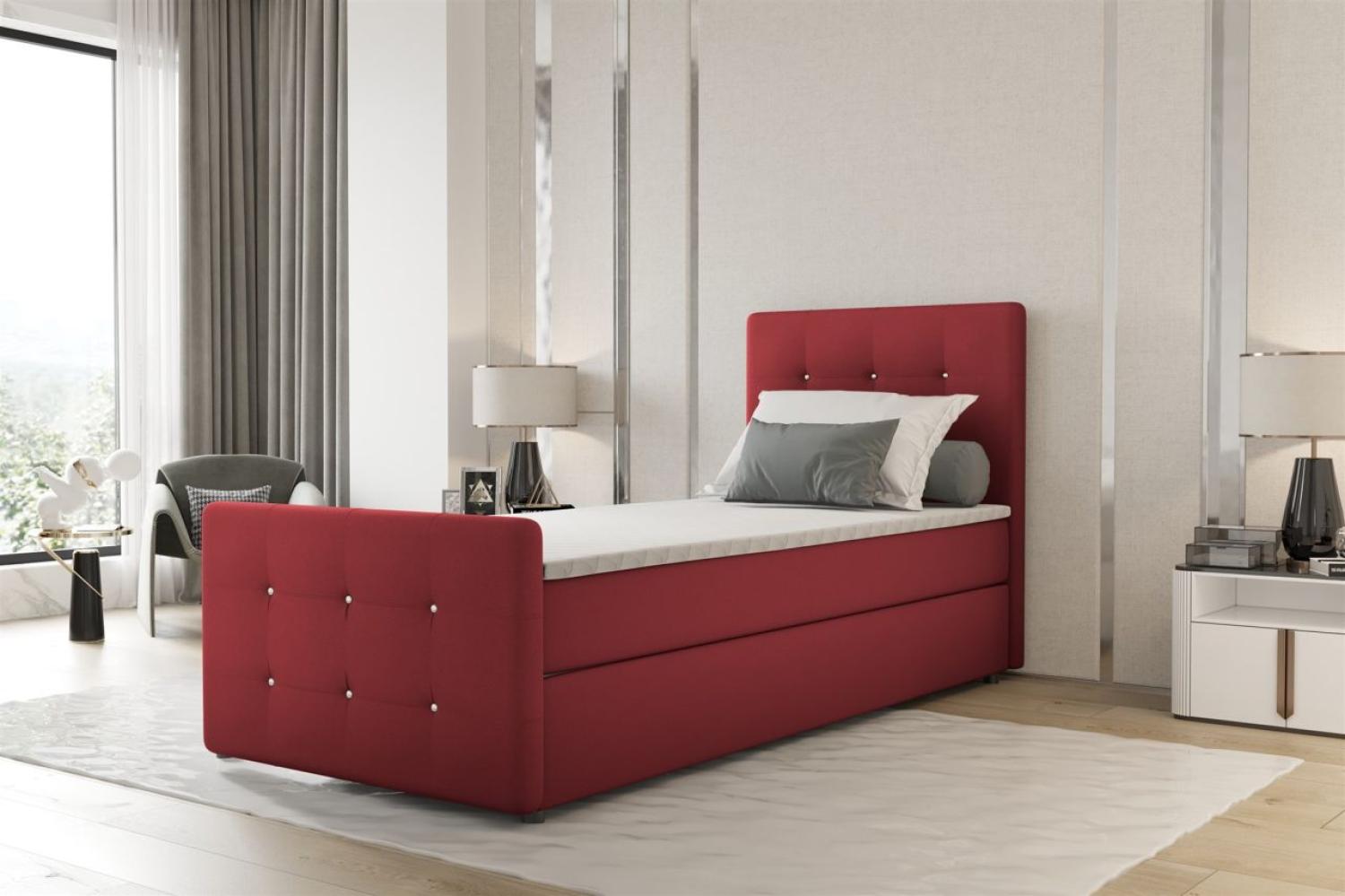 Boxspringbett Bett MARKOS 100x220cm Bettkasten Seite Rechts Rot inkl. Topper Bild 1