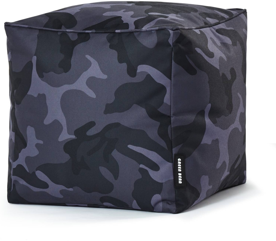 Green Bean® Sitzsack-Hocker 40x40x40cm mit EPS-Perlen Füllung - Sitz-Pouf für Sitzsäcke - Sitzhocker für Kinder und Erwachsene - Camouflage Schwarz Bild 1